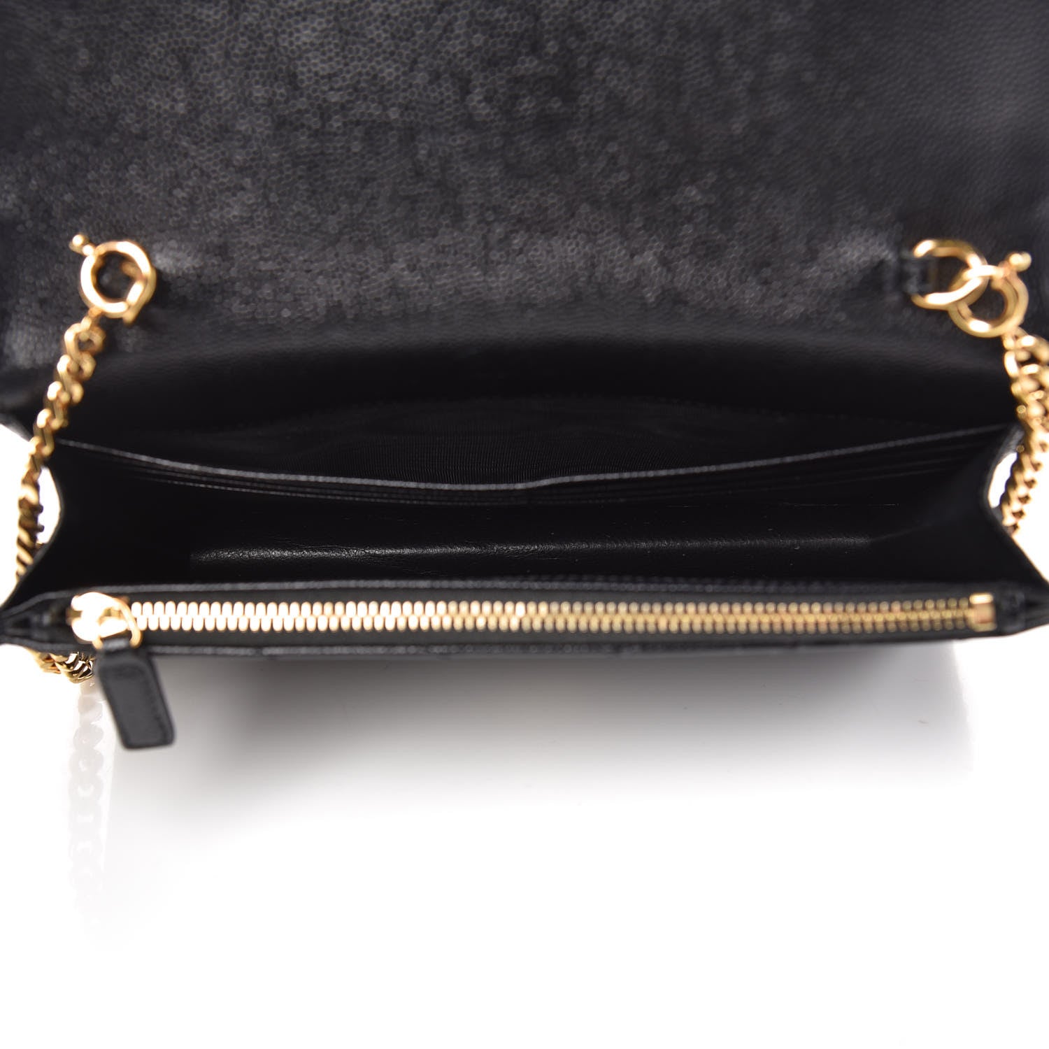 Saint Laurent Grain De Poudre Matelasse Chevron Monogram Envelope Chain Wallet Black 5 of 9