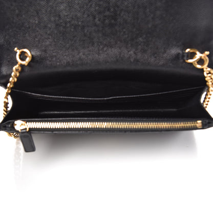 Saint Laurent Grain De Poudre Matelasse Chevron Monogram Envelope Chain Wallet Black 5 of 9