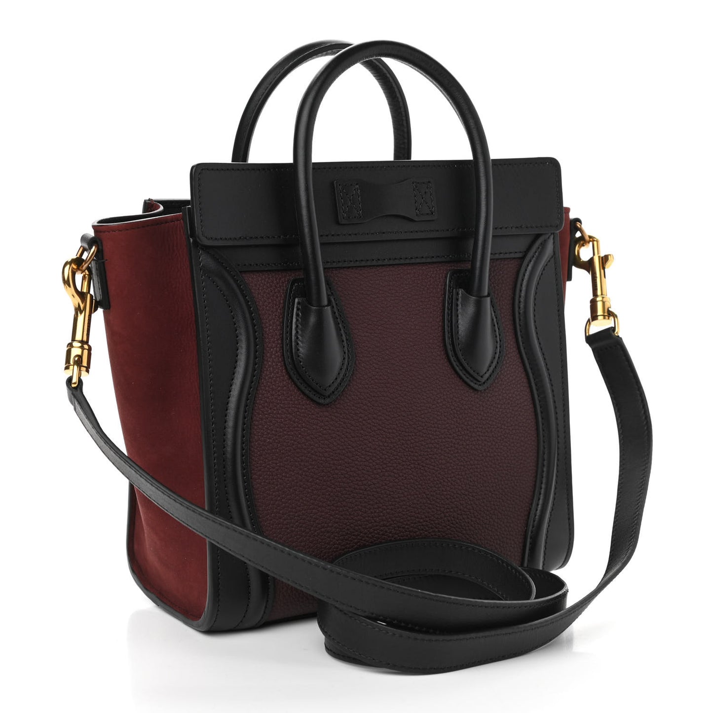 Baby Grained Calfskin Nubuck Tri-Color Nano Luggage Burgundy Wine
