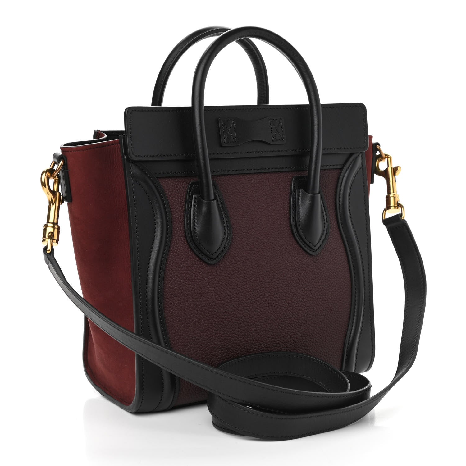 Celine Baby Grained Calfskin Nubuck Tri-Color Nano Luggage Burgundy Wine 2 of 9