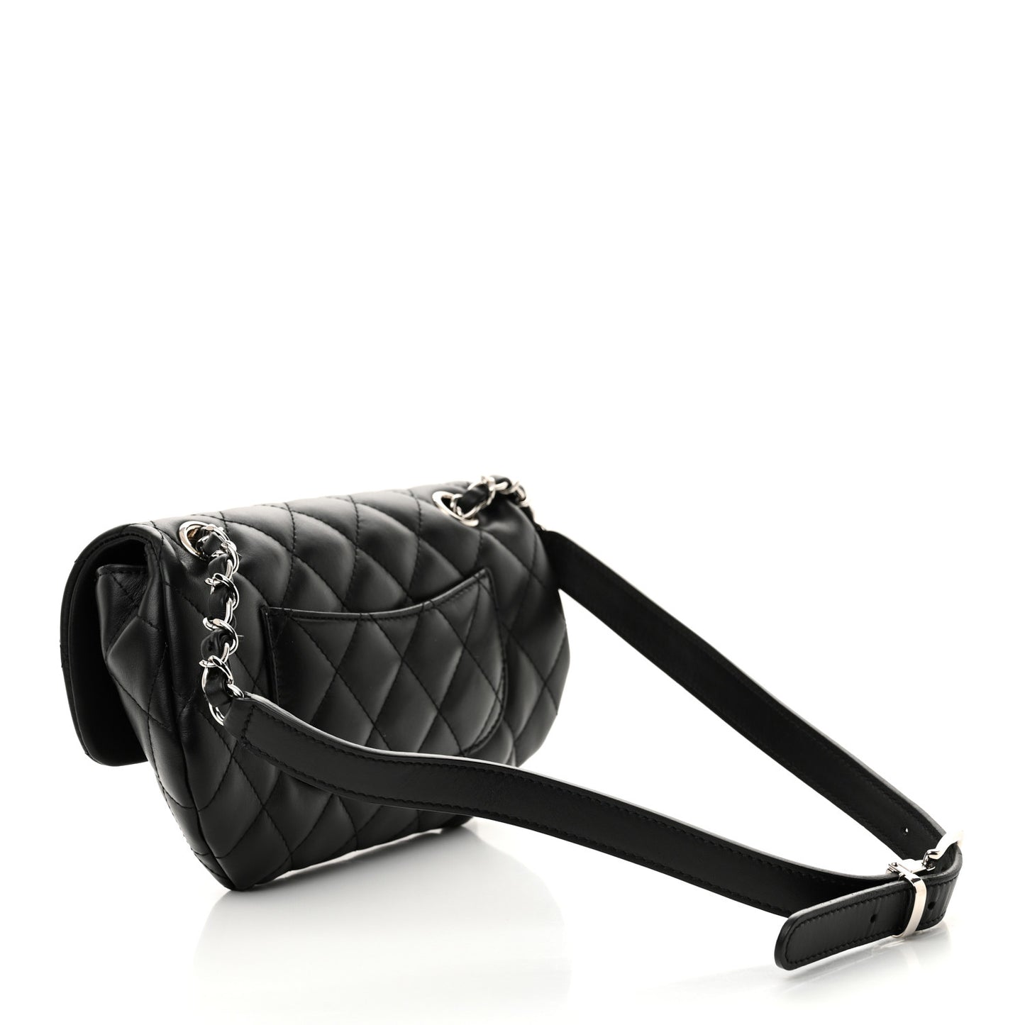 Calfskin Quilted CC Uniform Flap Belt Bag Black