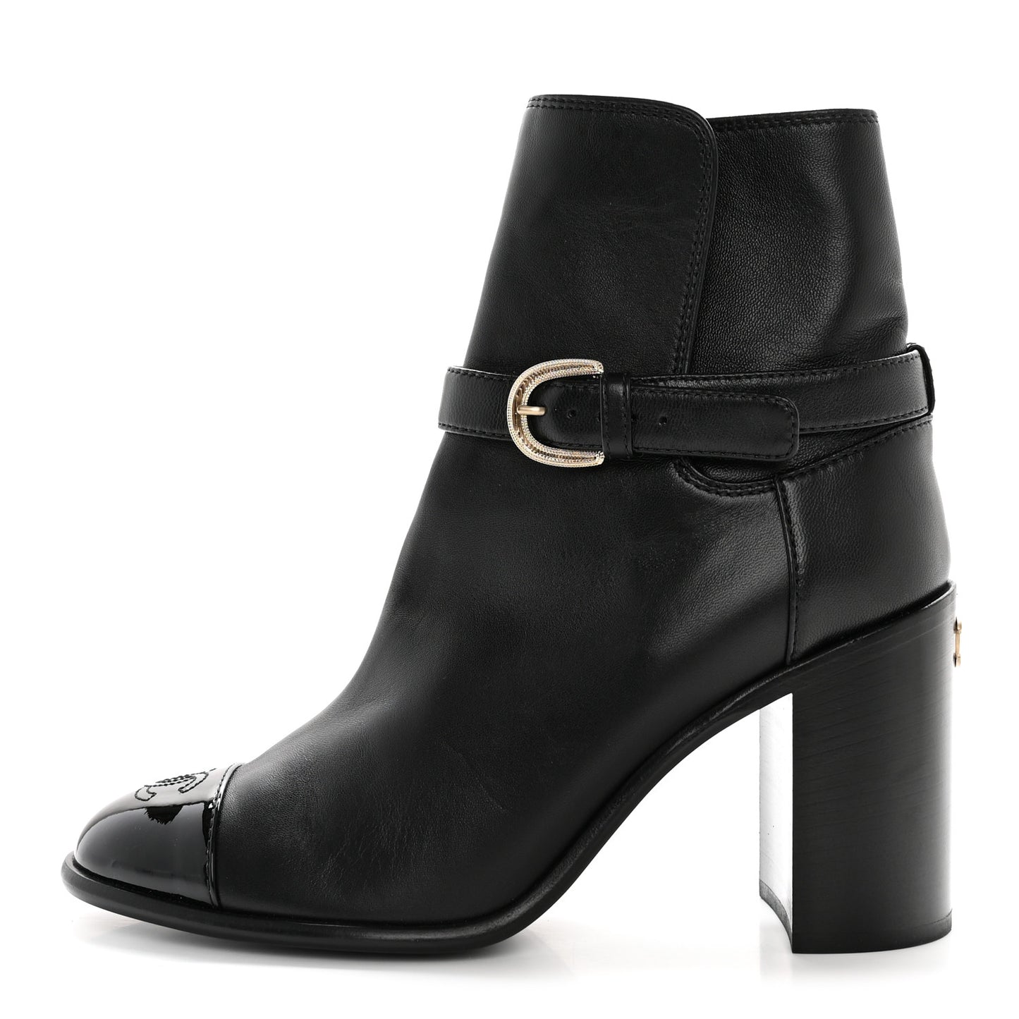 Calfskin Patent Cap Toe Interlocking CC Ankle Boots 39.5 Black