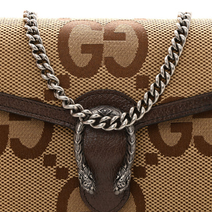 Gucci Monogram Jumbo GG Textured Dollar Calfskin Mini Dionysus Chain Wallet Camel Ebony New Acero 8 of 11