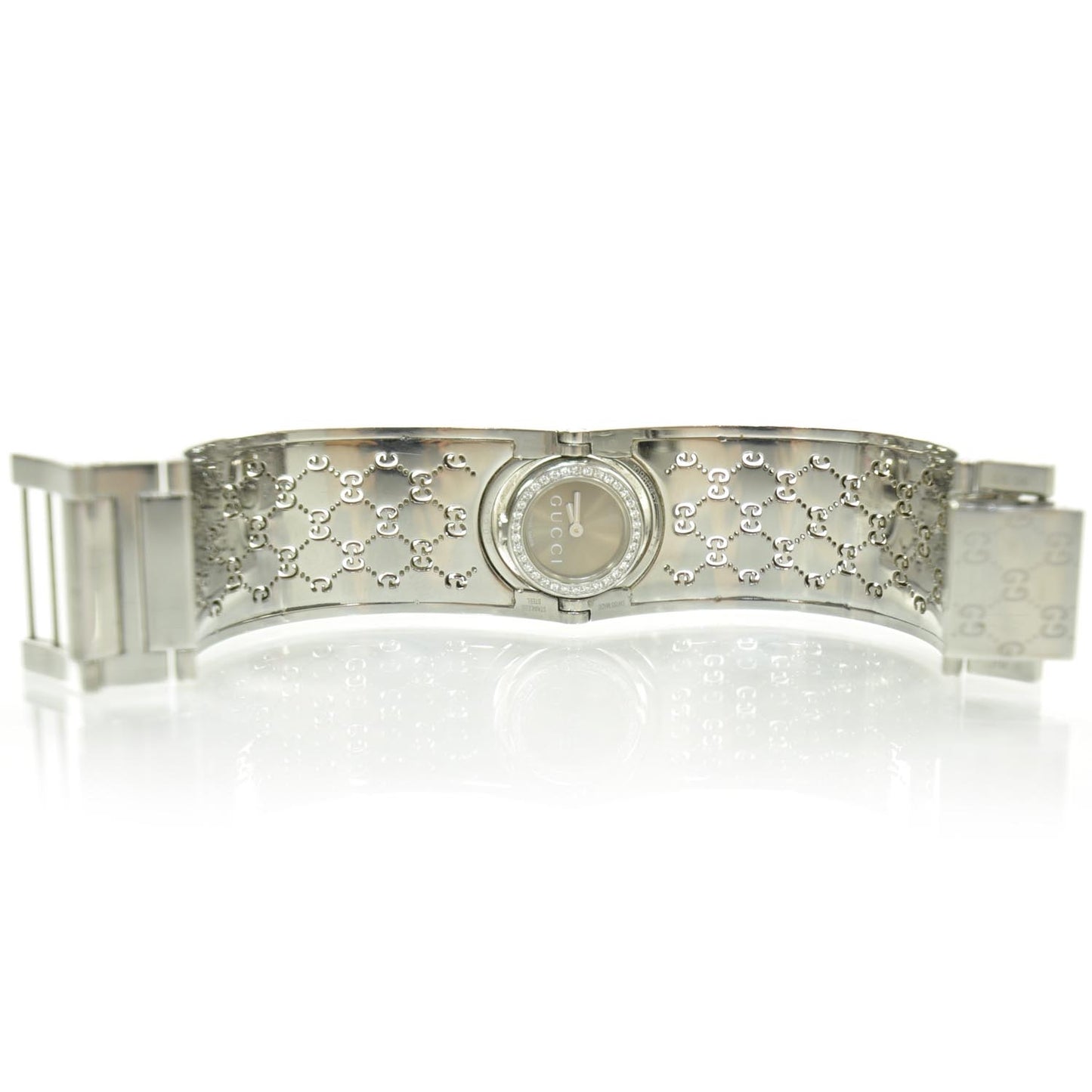 Stainless Steel Diamond Bezel 23mm Twirl Quartz Watch Brown