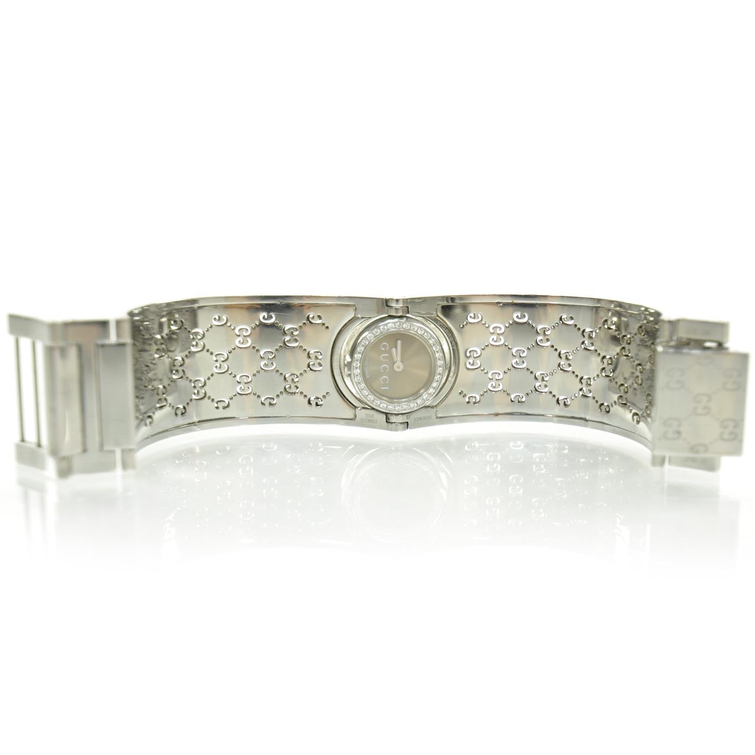 Gucci Stainless Steel Diamond Bezel 23mm Twirl Quartz Watch Brown 5 of 6
