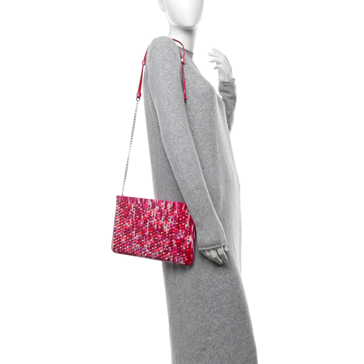 Patent Glittart Studded Loubiposh Chain Shocking Pink