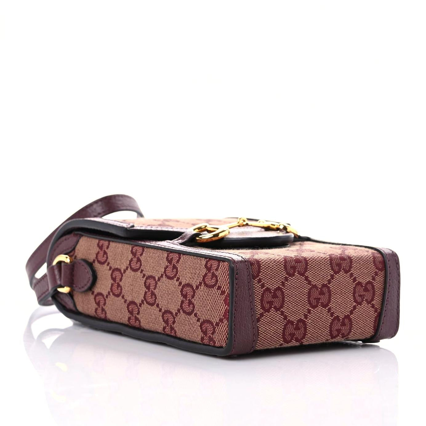 Gucci Monogram Textured Dollar Calfskin Mini Horsebit 1955 Crossbody Bag Sahara Rubino Chardonnay 3 of 10