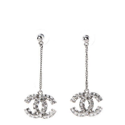 Chanel Baguette Crystal CC Drop Earrings Silver 1 of 3
