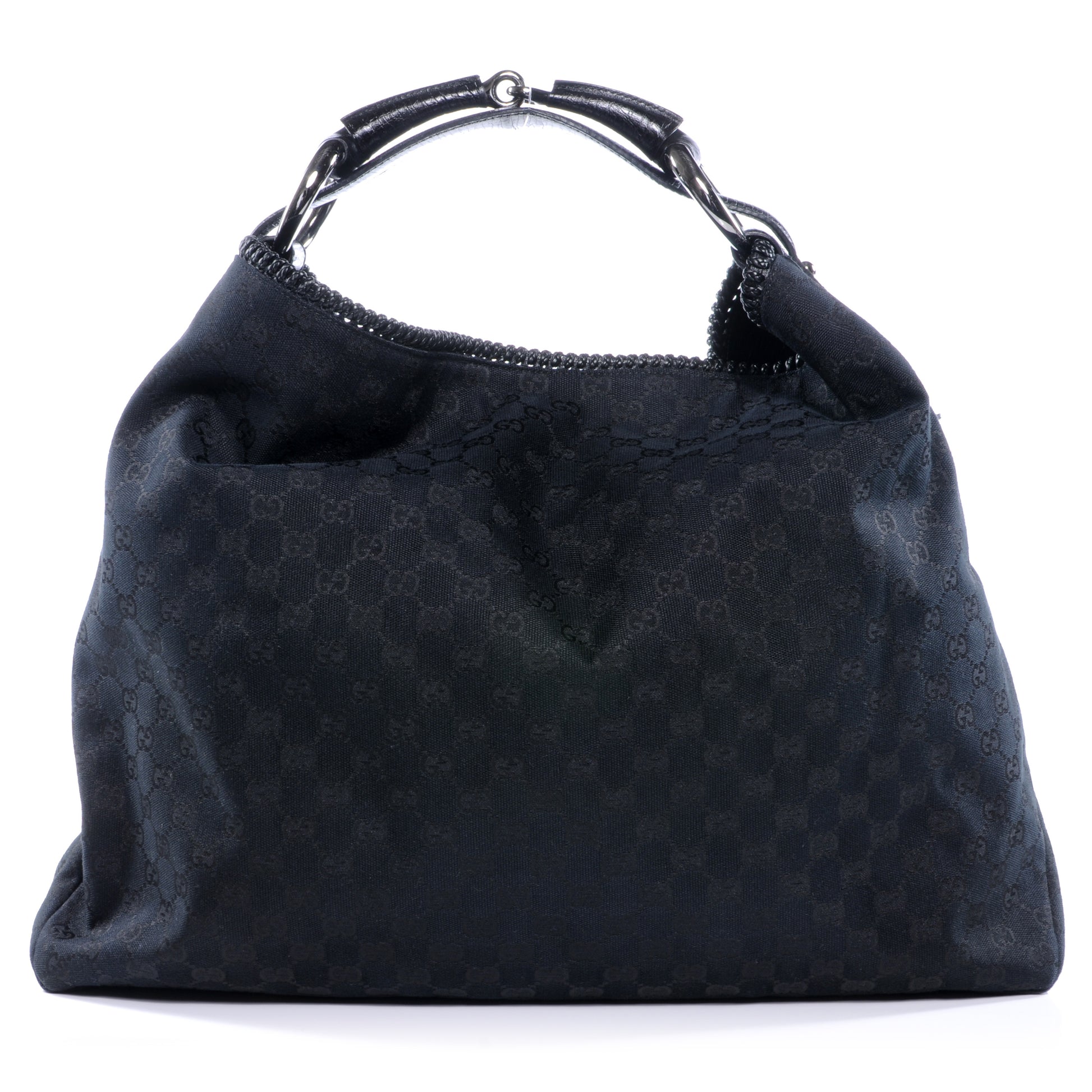 Gucci Monogram Large Horsebit Chain Hobo Black 1 of 9