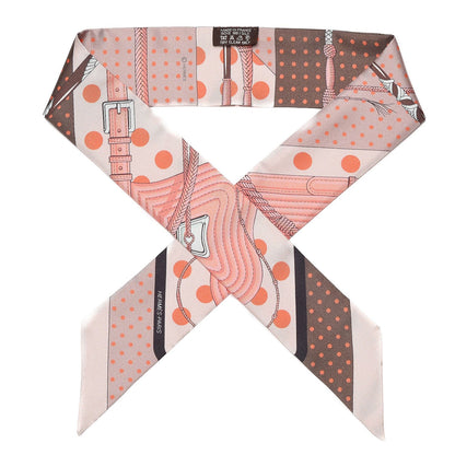 Hermes Silk Clic Clac a Pois Twilly Rose Nacre Marron Corail 1 of 4