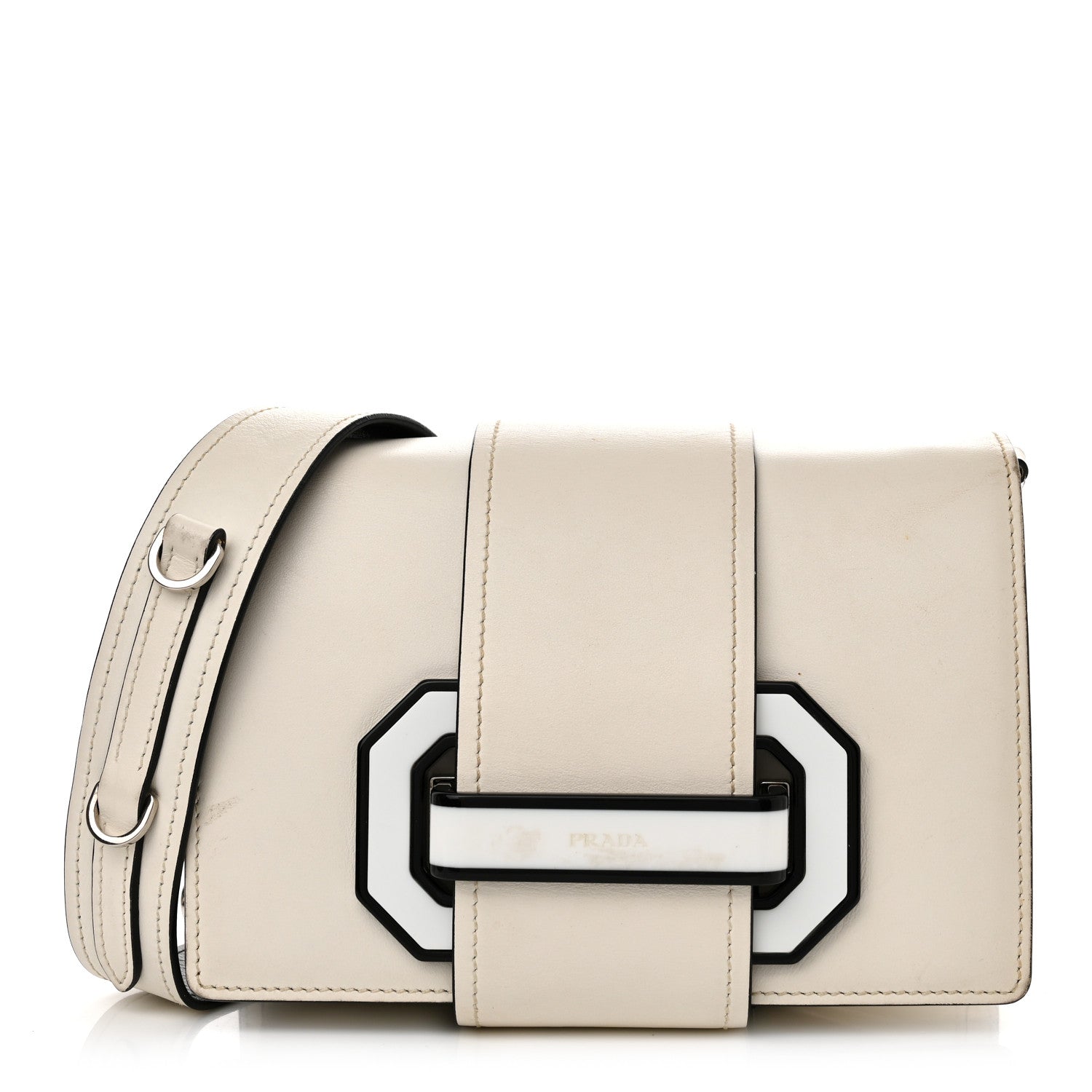 Prada City Calf Plex Ribbon Bag White Black 1 of 17