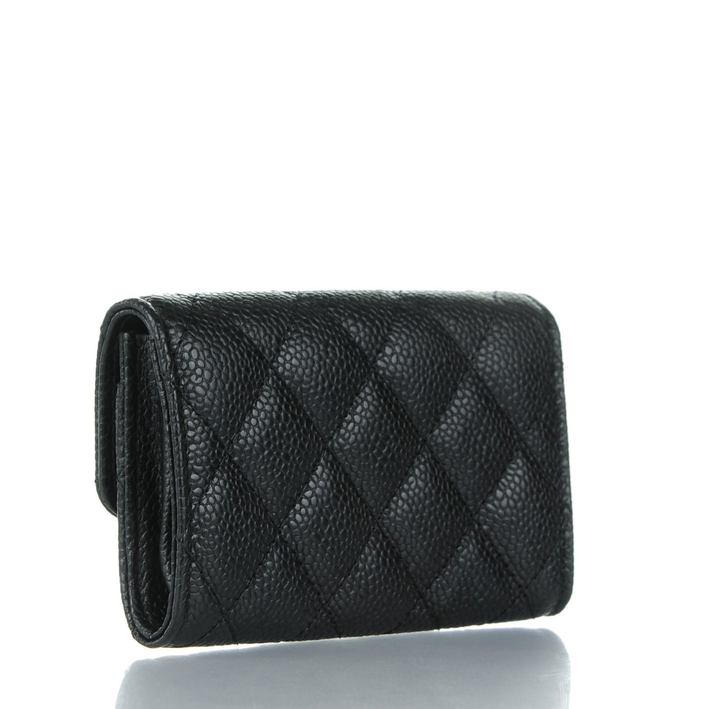 Caviar Quilted Flap Card Holder Black