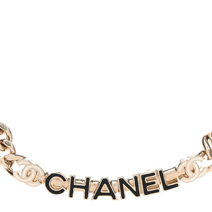 Chanel Enamel Metal Logo Choker Necklace Gold White Black 4 of 6