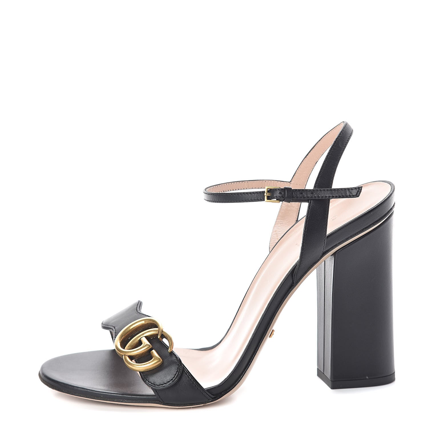Gucci Lifford Calfskin GG Marmont Ankle Wrap 105mm Sandals 39 Black 1 of 7