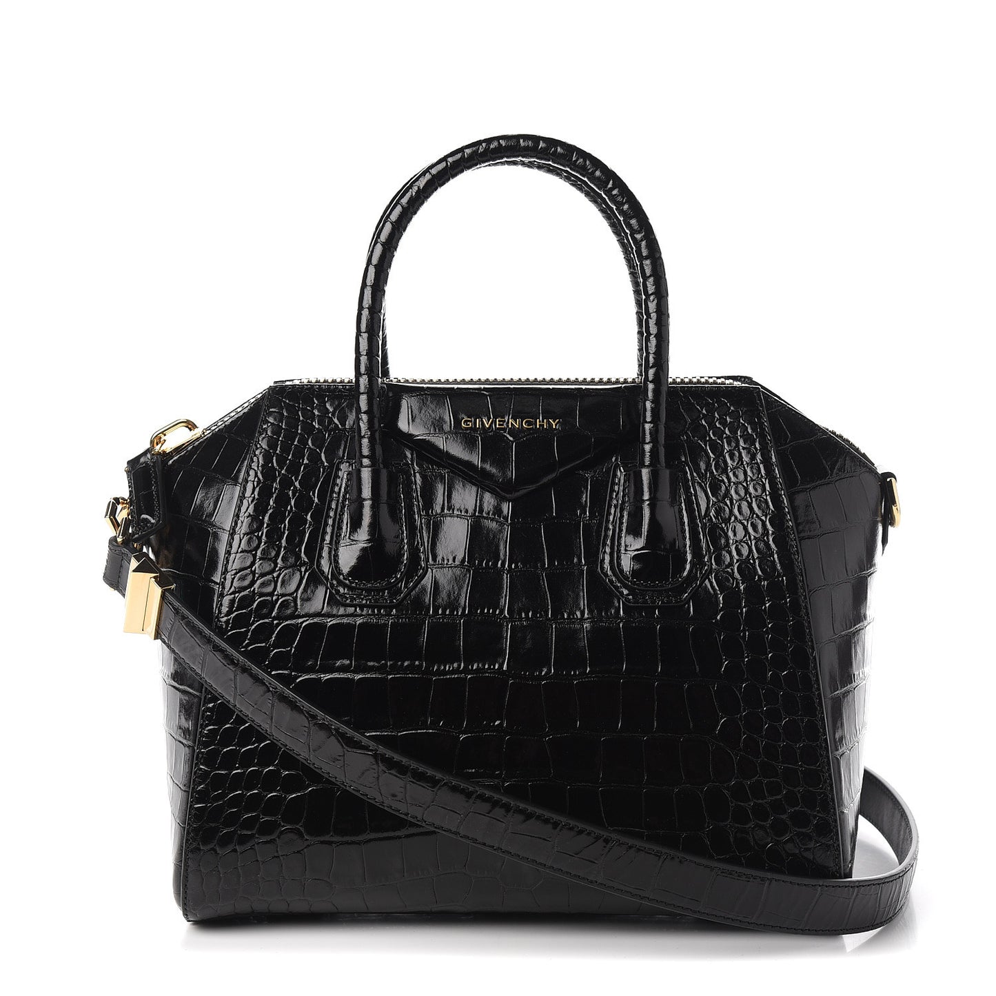 Calfskin Crocodile Embossed Small Antigona Black