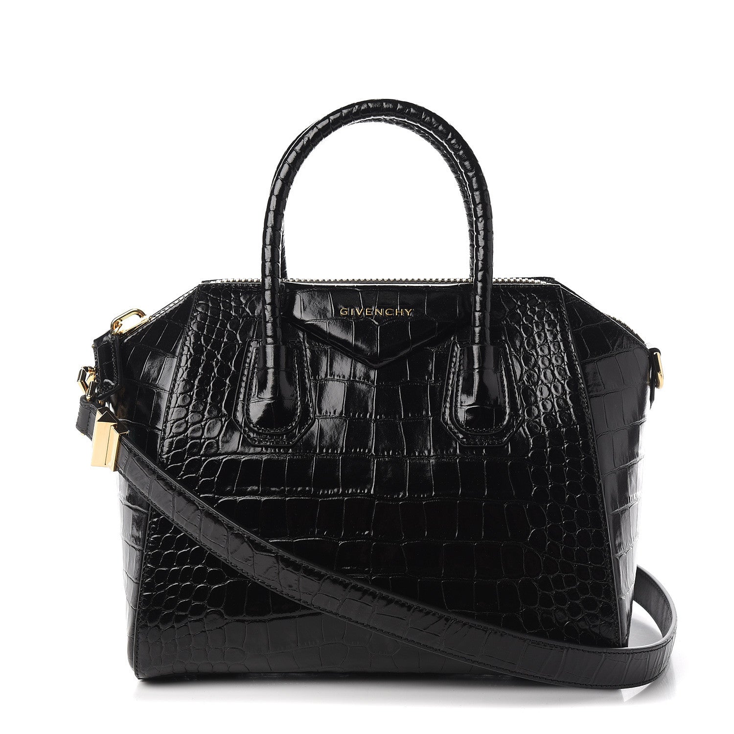 Givenchy Calfskin Crocodile Embossed Small Antigona Black 1 of 9