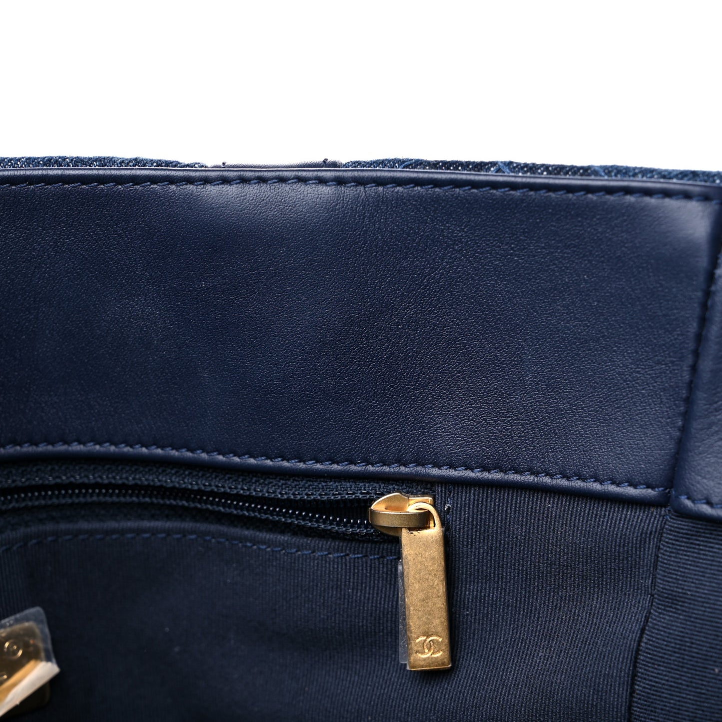 Denim Quilted Chanel 19 North South Shopping Bag Blue