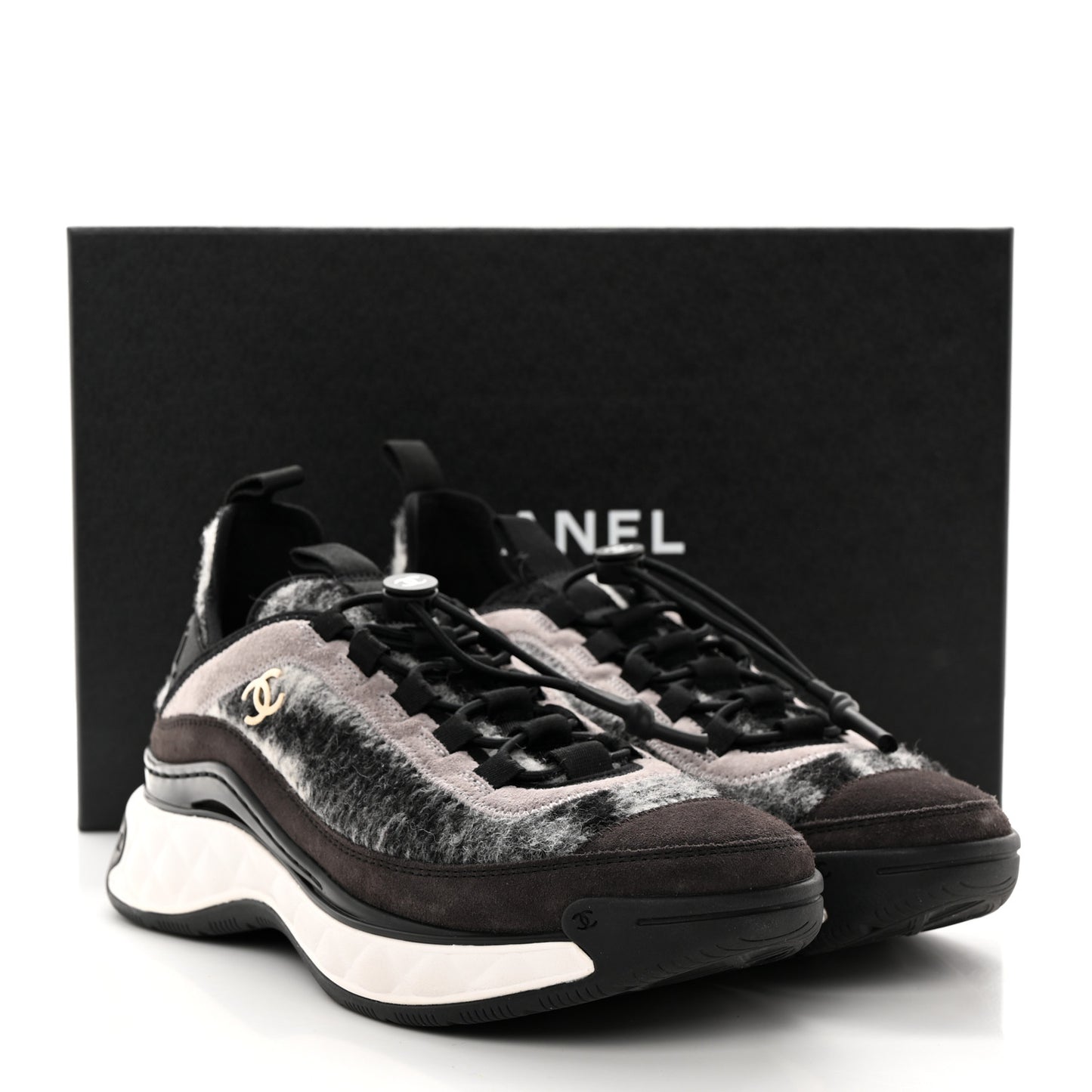 Suede Calfskin Mixed Fibers CC Sneakers 38 Grey