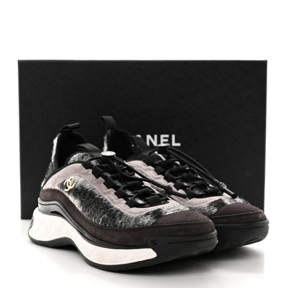 Chanel Suede Calfskin Mixed Fibers CC Sneakers 38 Grey 9 of 9
