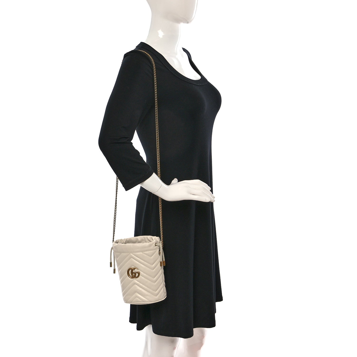 Gucci Calfskin Matelasse Mini GG Marmont 2.0 Bucket Bag White 3 of 8