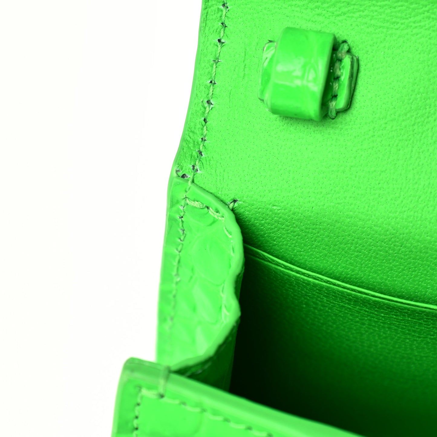 Shiny Calfskin Crocodile Embossed Hourglass Top Handle Bag Mini Fluo Green