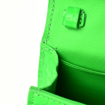 Balenciaga Shiny Calfskin Crocodile Embossed Hourglass Top Handle Bag Mini Fluo Green 12 of 13