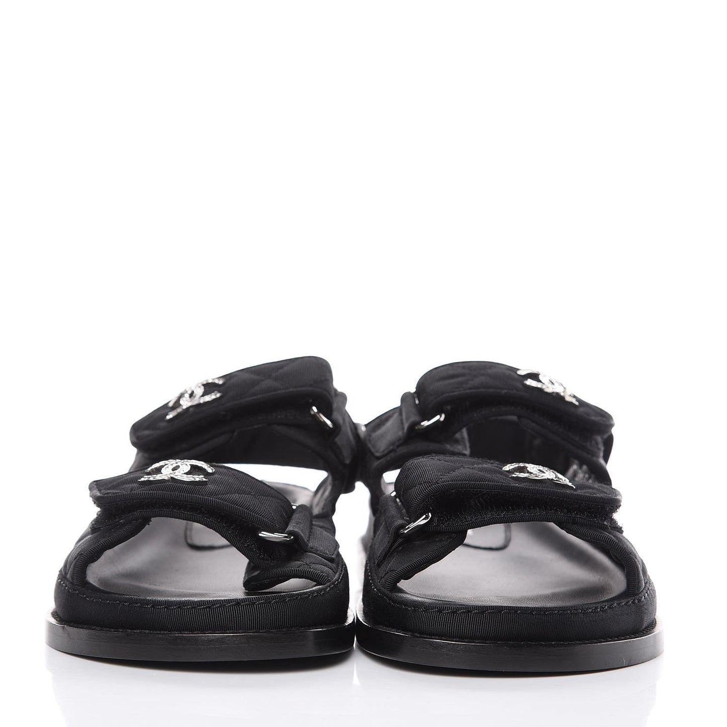 Grosgrain CC Crystal Flat Sandals 36 Black