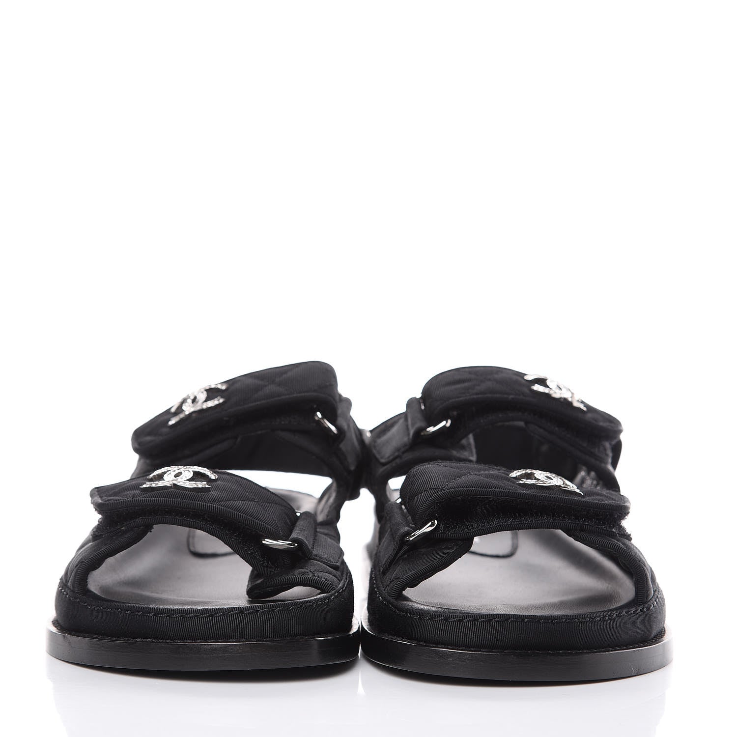 Chanel Grosgrain CC Crystal Flat Sandals 36 Black 2 of 9