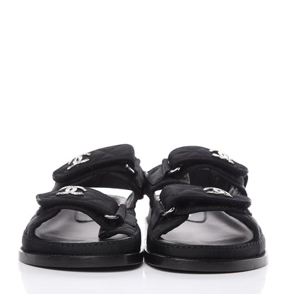 Chanel Grosgrain CC Crystal Flat Sandals 36 Black 2 of 9