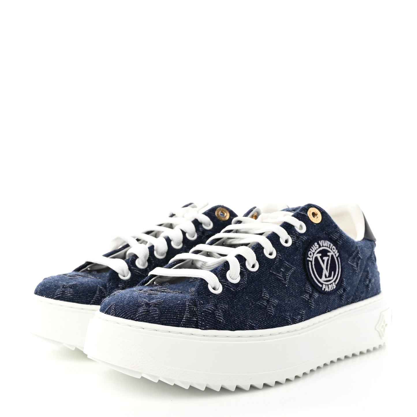 LOUIS VUITTON Denim Monogram Debossed Time Out Sneakers 39 Blue