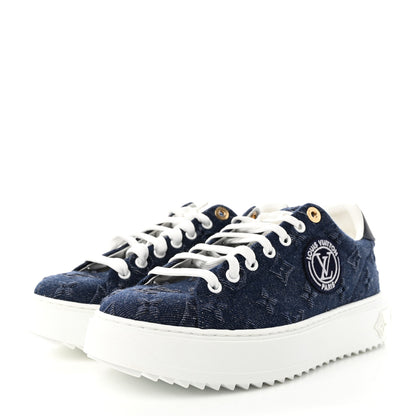 Louis Vuitton LOUIS VUITTON Denim Monogram Debossed Time Out Sneakers 39 Blue 3 of 16