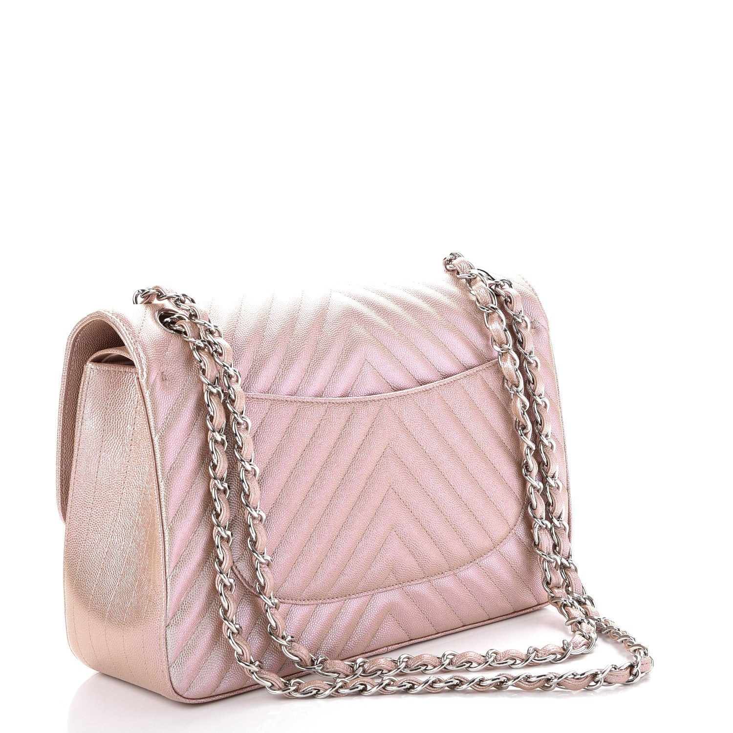 Chanel Metallic Caviar Chevron Quilted Jumbo Double Flap Light Gold 3 of 8