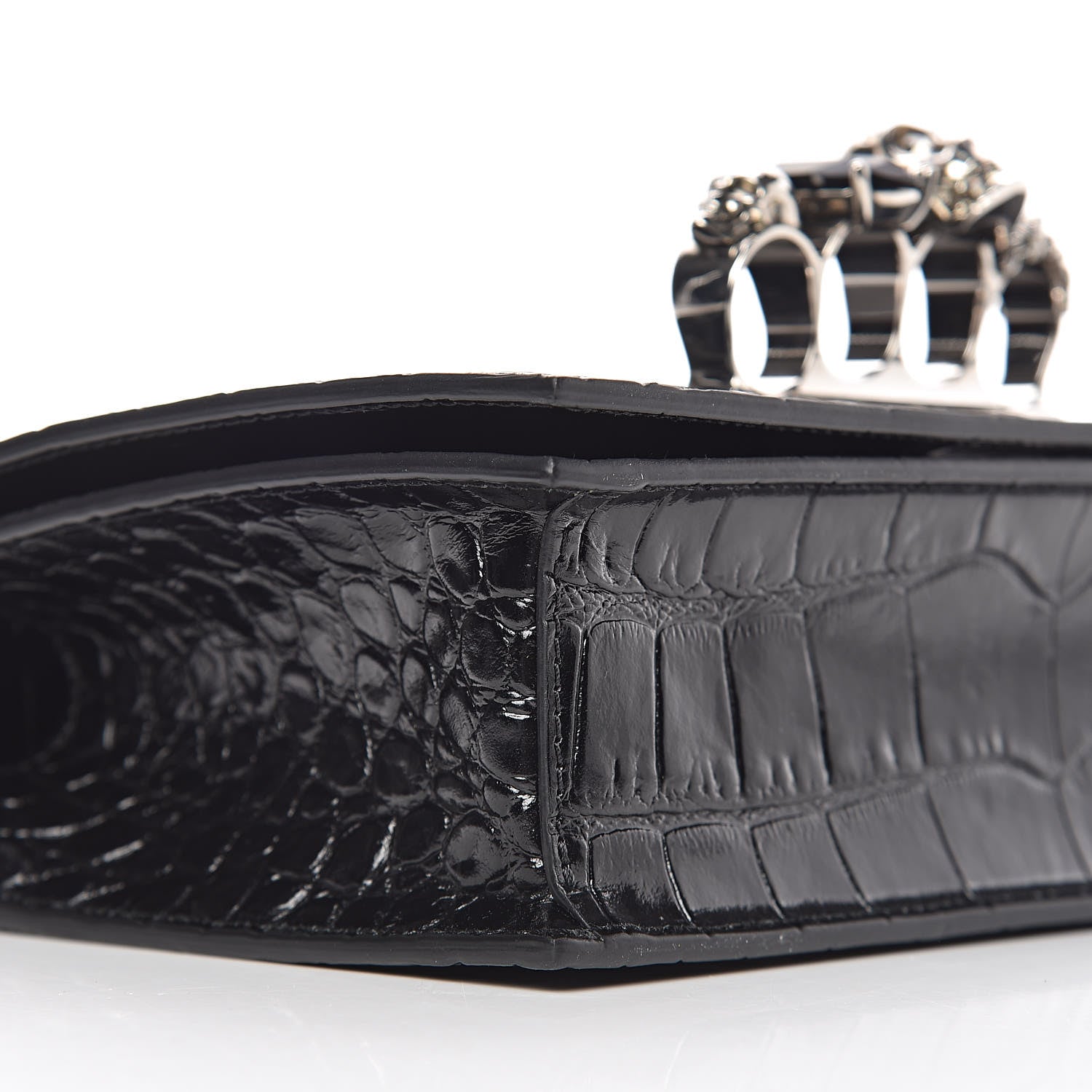 Alexander McQueen Calfskin Crocodile Embossed Knuckle Shoulder Bag Black 9 of 10