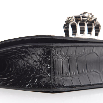 Alexander McQueen Calfskin Crocodile Embossed Knuckle Shoulder Bag Black 9 of 10