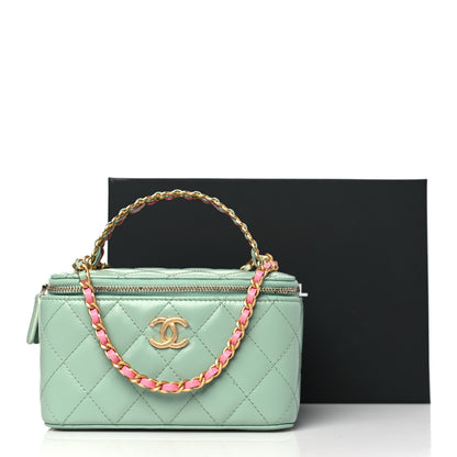 Chanel Shiny Calfskin Quilted Small Top Handle Vanity Case With Chain Light Green 12 of 12