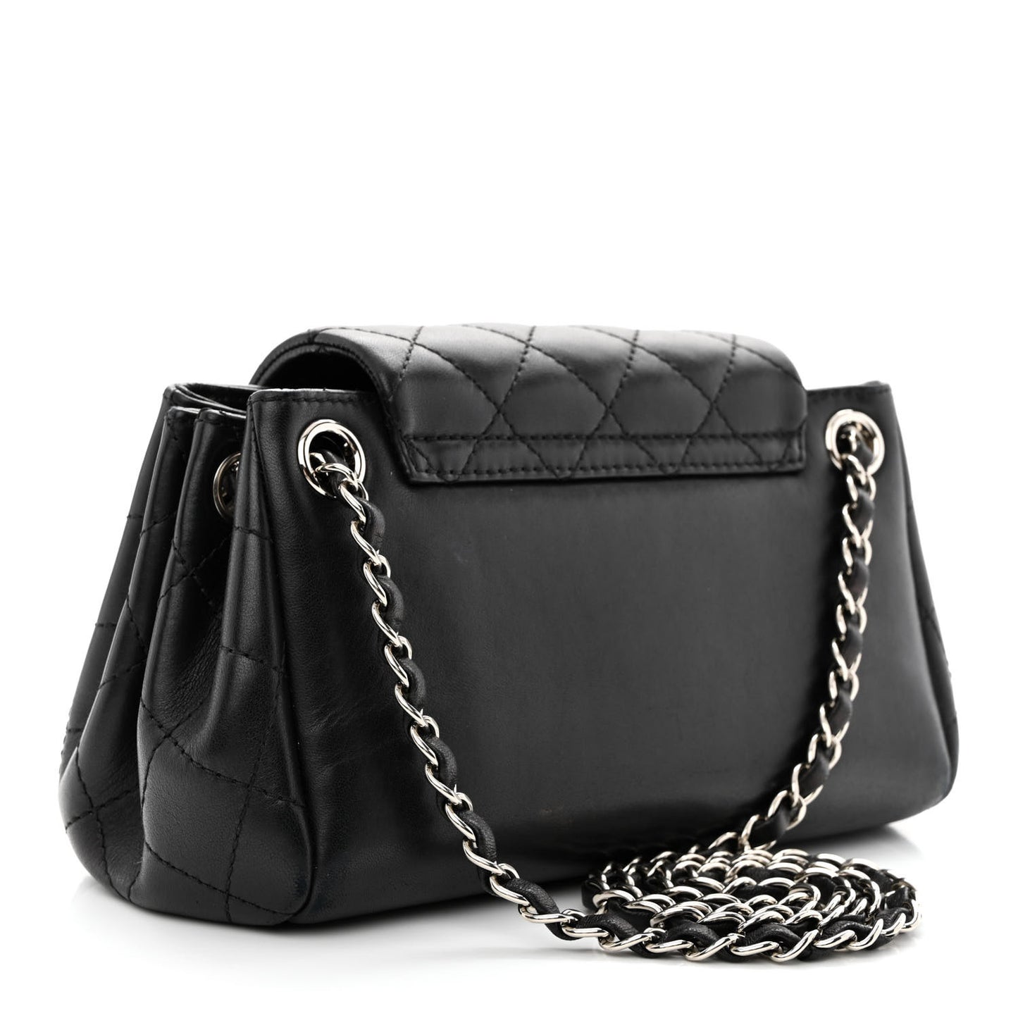 Lambskin Quilted CC Small Accordion Shopping Bag Black