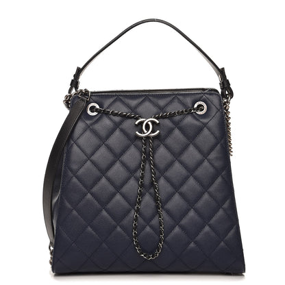 Chanel Caviar Quilted Medium CC Bucket Bag Dark Blue 1 of 8