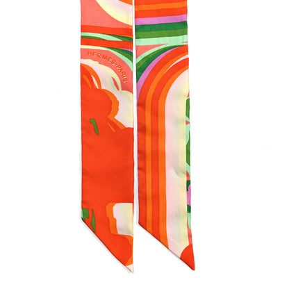 Hermes Silk Brides De Gala Shadow Twilly Orange Vert Corail 3 of 7