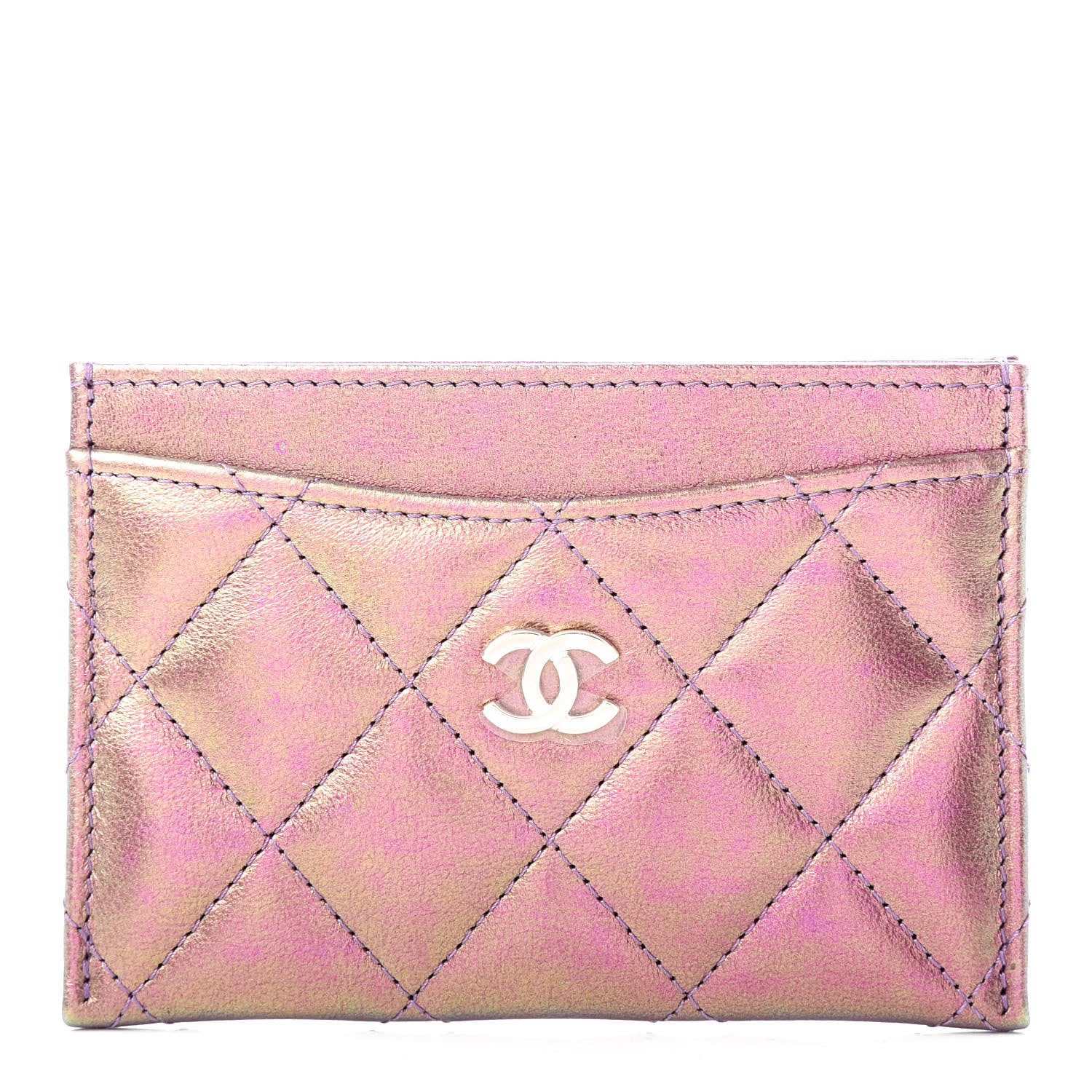Chanel Iridescent Lambskin Quilted Card Holder Purple 1 of 9
