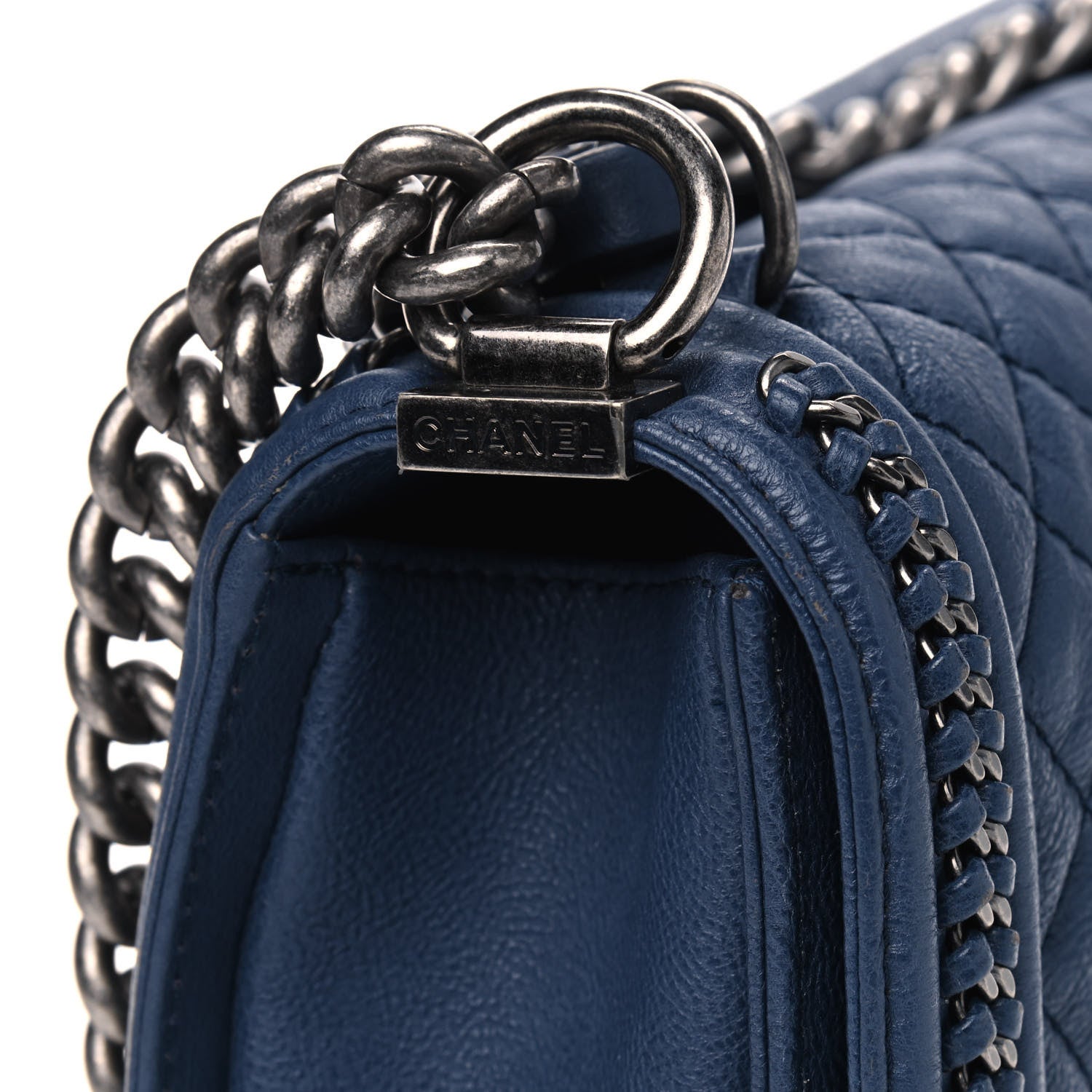 Chanel Calfskin Quilted Medium Top Handle Boy Flap Blue 6 of 7