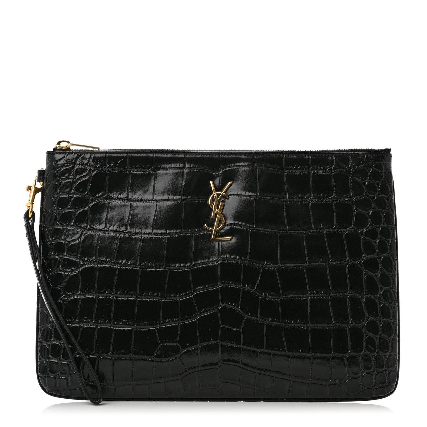 Calfskin Crocodile Embossed Tablet Pouch Black