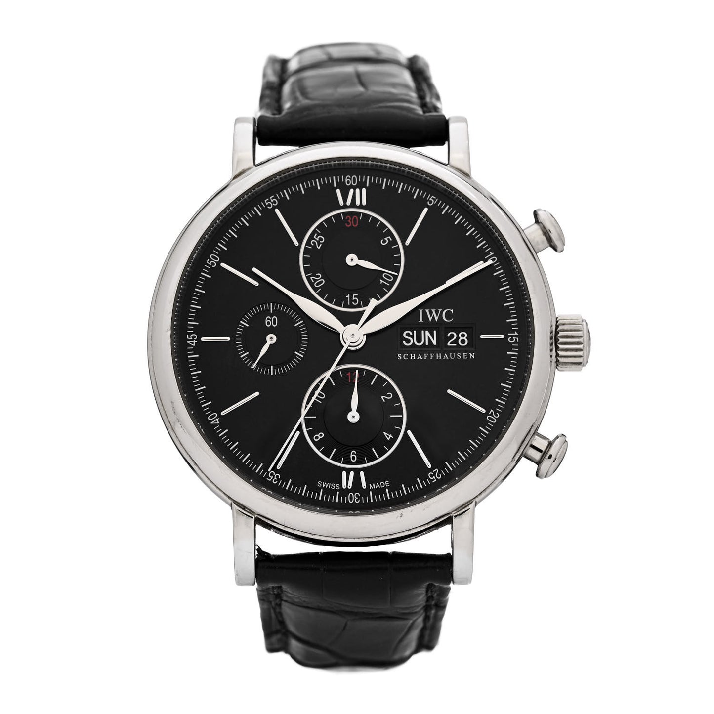 Stainless Steel Alligator 42mm Schaffhausen Portofino Chronograph Automatic Watch Black IW391002