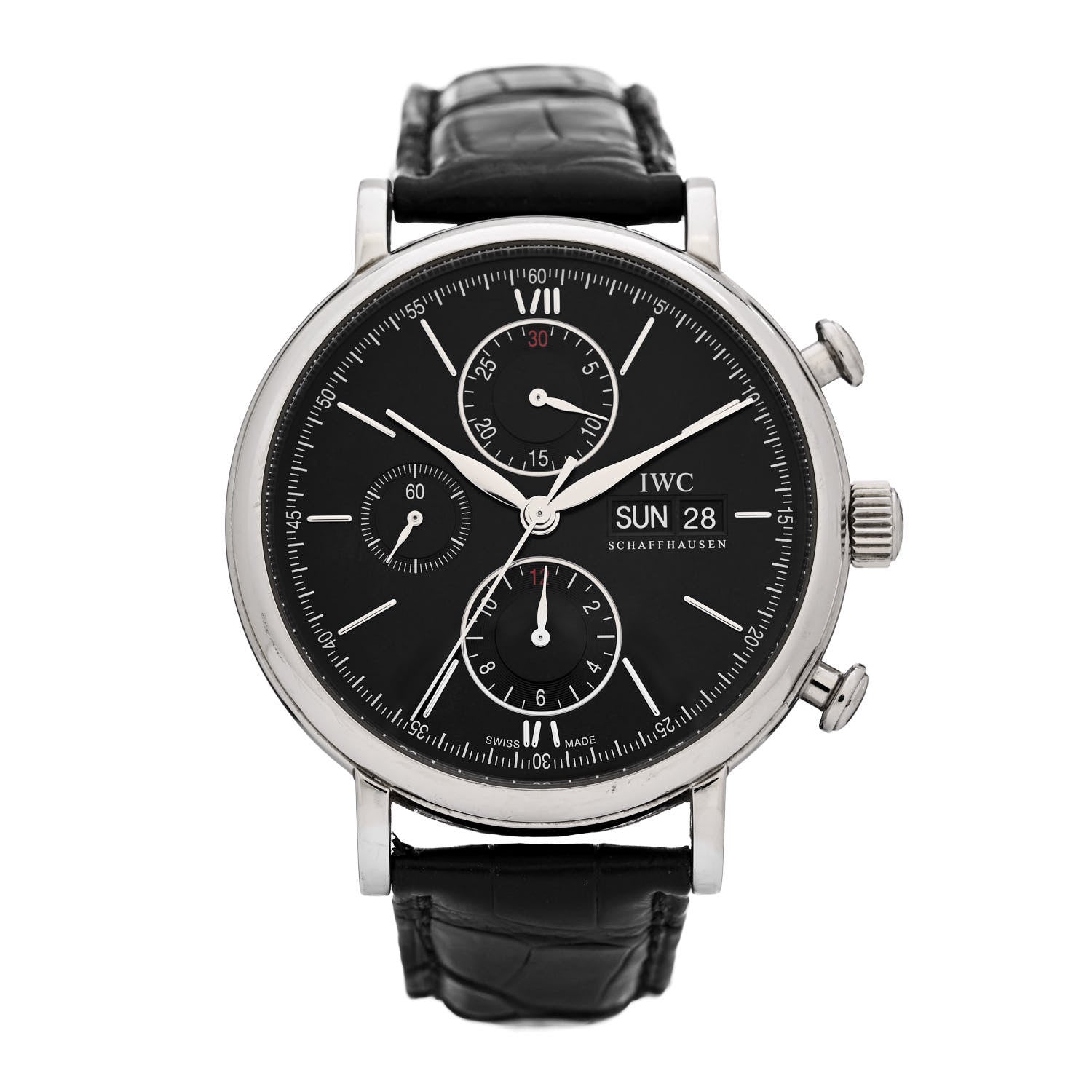 IWC Stainless Steel Alligator 42mm Schaffhausen Portofino Chronograph Automatic Watch Black IW391002 1 of 6