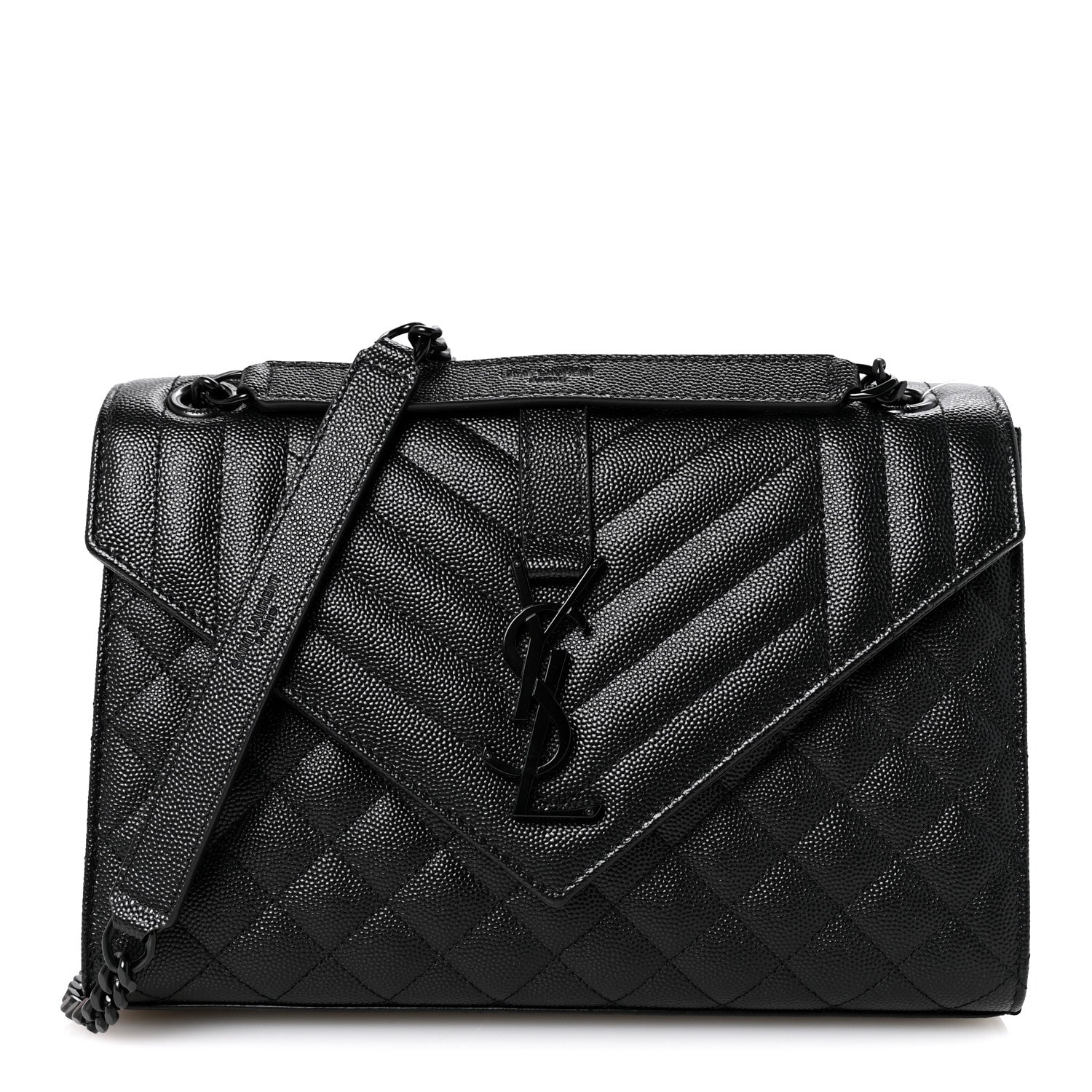 Saint Laurent Grain De Poudre Textured Mixed Matelasse Triquilt Medium Monogram Monochrome Satchel Black 1 of 11