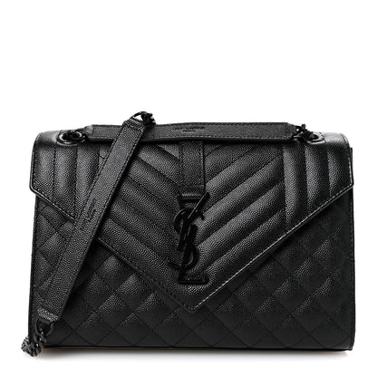Saint Laurent Grain De Poudre Textured Mixed Matelasse Triquilt Medium Monogram Monochrome Satchel Black 1 of 11