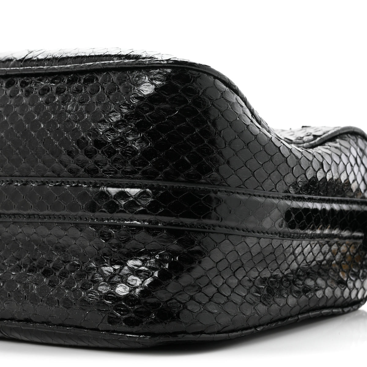 Snakeskin Half Horsebit Medium Shoulder Bag Black