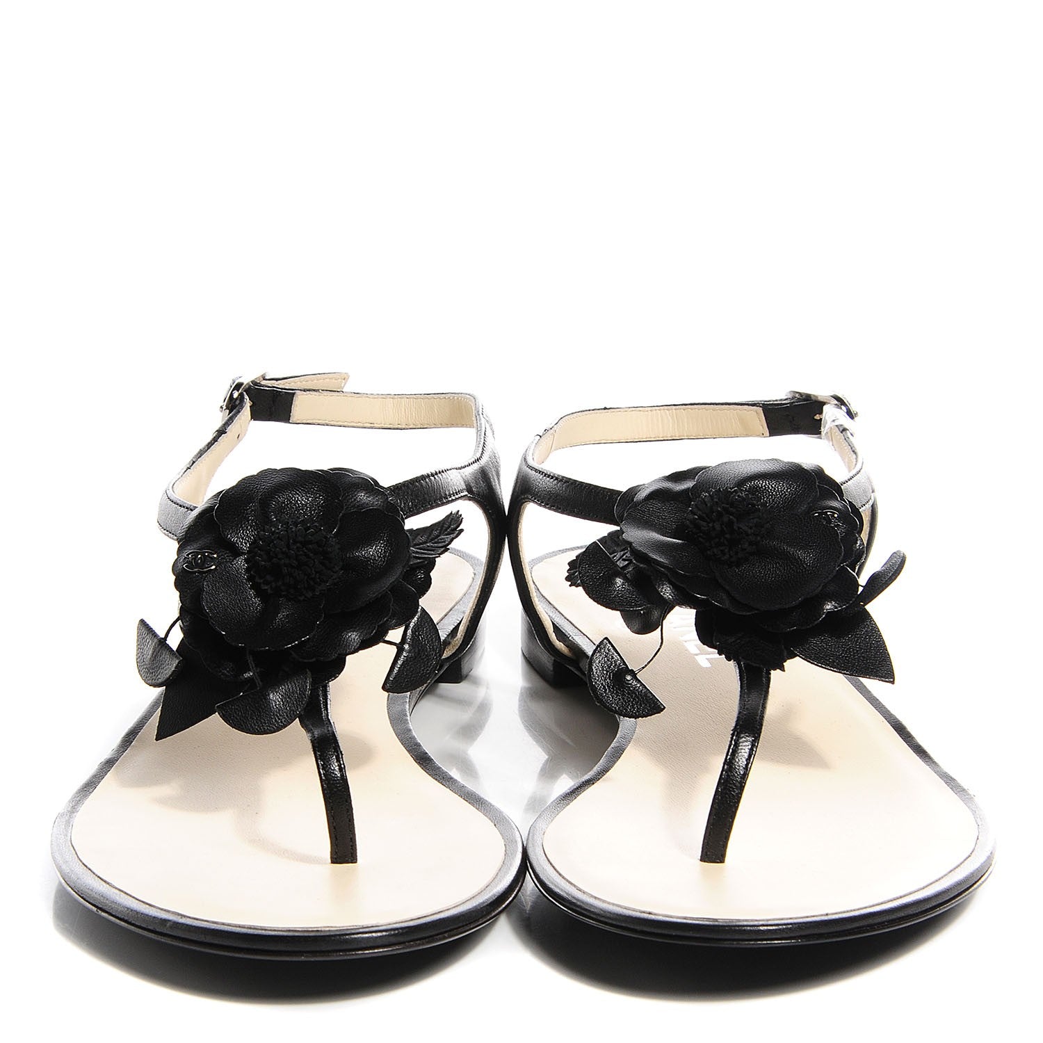Chanel Lambskin Camellia Thong Sandals 41 11 Black 2 of 14