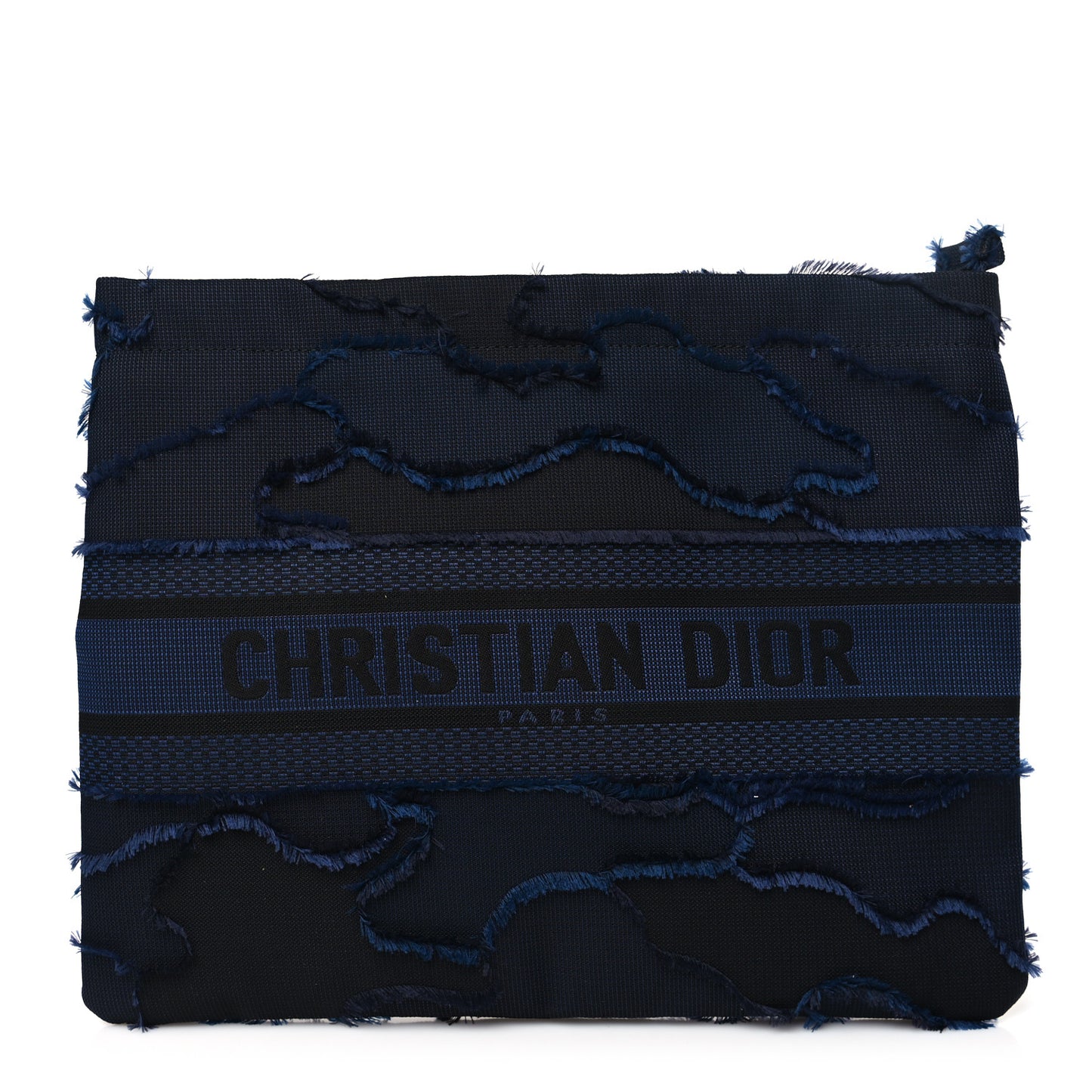 Canvas Embroidered Camouflage Medium Diordouble Zip Pouch Blue
