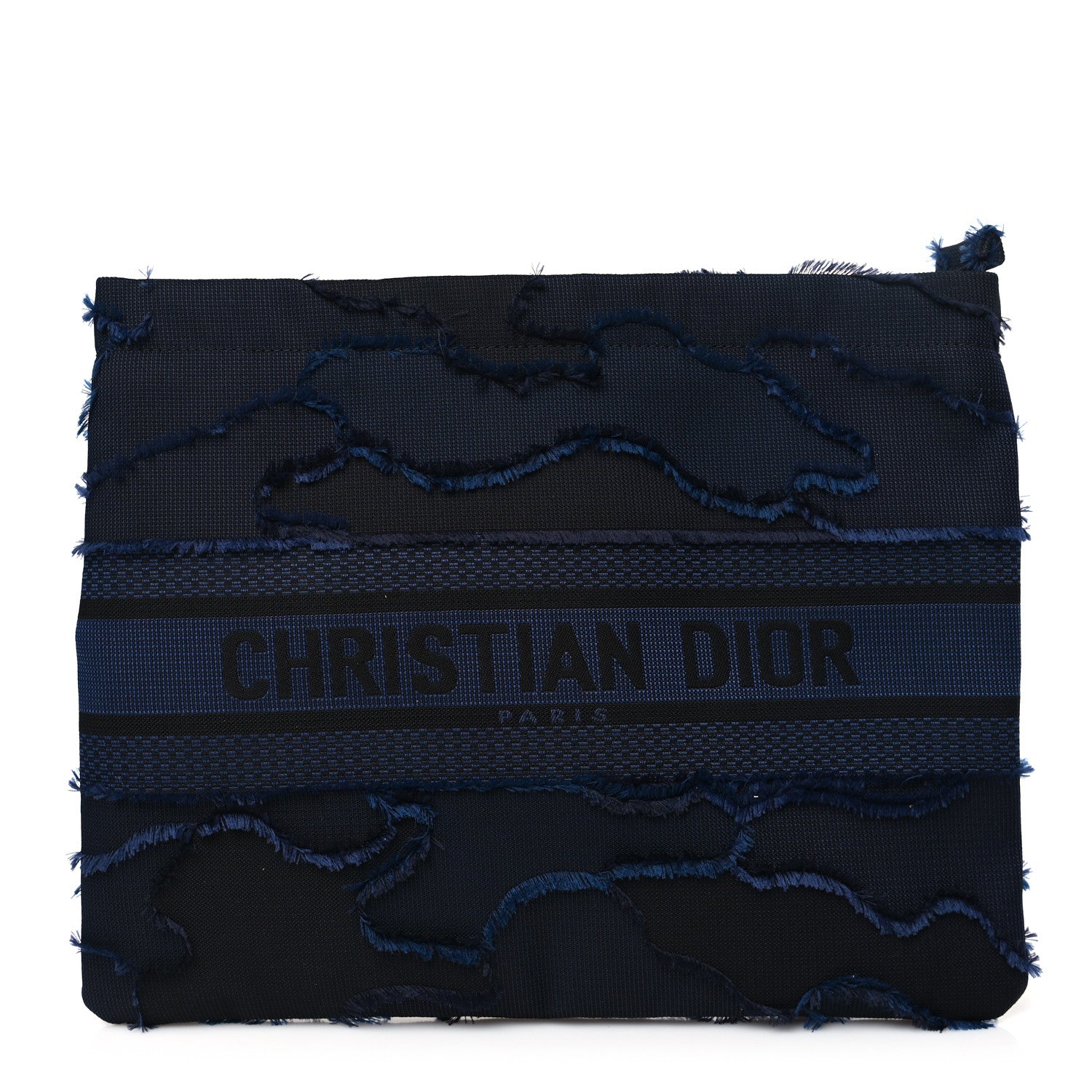 Christian Dior Canvas Embroidered Camouflage Medium Diordouble Zip Pouch Blue 1 of 8