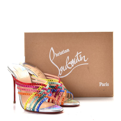 Christian Louboutin Specchio Calfskin Crystal Marthastrass 100 Slide Sandals 39 Silver Multicolor 1 of 10